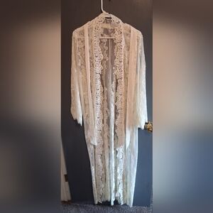 Elegant Lace Long Robe - Cream